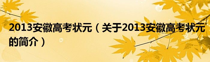 2013安徽高考狀元（關于2013安徽高考狀元的簡介）