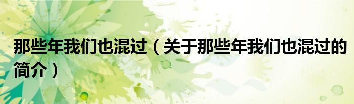 那些年我們也混過(guò)（關(guān)于那些年我們也混過(guò)的簡(jiǎn)介）