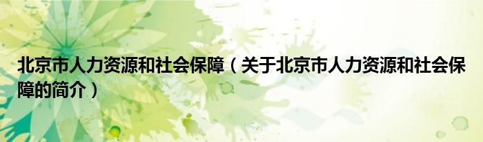 北京市人力資源和社會保障（關于北京市人力資源和社會保障的簡介）