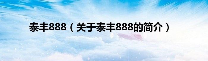 泰豐888（關(guān)于泰豐888的簡(jiǎn)介）