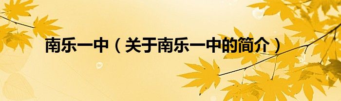 南樂一中（關(guān)于南樂一中的簡(jiǎn)介）