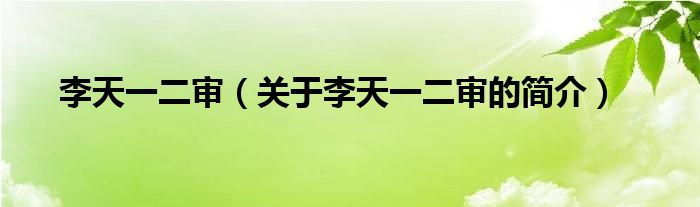 李天一二審（關(guān)于李天一二審的簡(jiǎn)介）