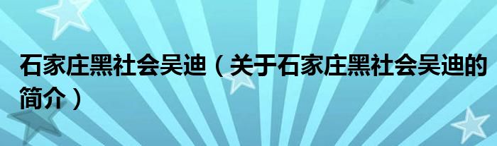 石家莊黑社會(huì)吳迪（關(guān)于石家莊黑社會(huì)吳迪的簡介）