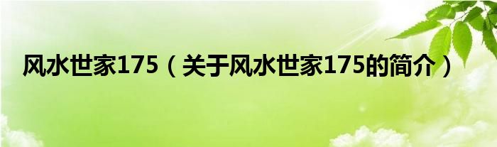 風(fēng)水世家175（關(guān)于風(fēng)水世家175的簡(jiǎn)介）