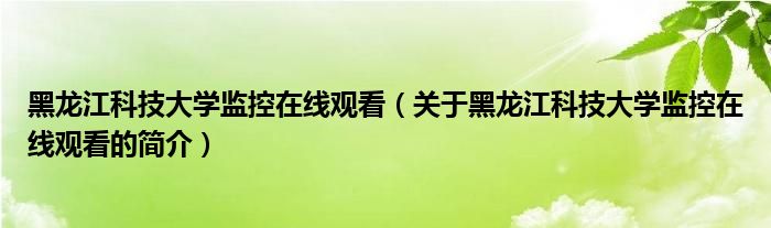 黑龍江科技大學(xué)監(jiān)控在線觀看（關(guān)于黑龍江科技大學(xué)監(jiān)控在線觀看的簡(jiǎn)介）