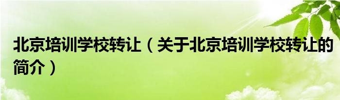 北京培訓(xùn)學(xué)校轉(zhuǎn)讓?zhuān)P(guān)于北京培訓(xùn)學(xué)校轉(zhuǎn)讓的簡(jiǎn)介）