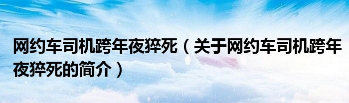 網約車司機跨年夜猝死（關于網約車司機跨年夜猝死的簡介）