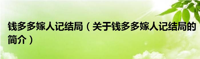 錢多多嫁人記結(jié)局（關(guān)于錢多多嫁人記結(jié)局的簡(jiǎn)介）