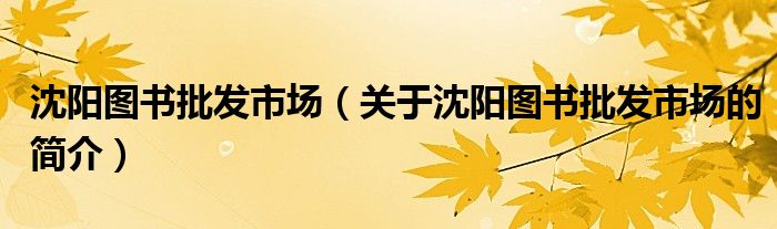 沈陽圖書批發(fā)市場（關于沈陽圖書批發(fā)市場的簡介）