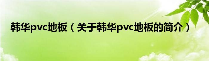 韓華pvc地板（關(guān)于韓華pvc地板的簡(jiǎn)介）