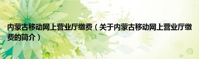 內(nèi)蒙古移動網(wǎng)上營業(yè)廳繳費(fèi)（關(guān)于內(nèi)蒙古移動網(wǎng)上營業(yè)廳繳費(fèi)的簡介）