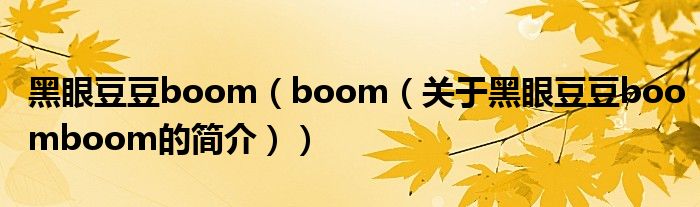 黑眼豆豆boom（boom（關(guān)于黑眼豆豆boomboom的簡介））