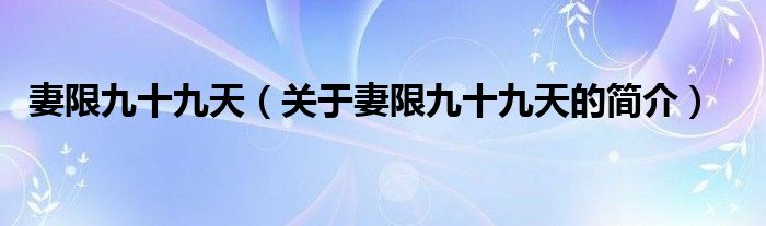 妻限九十九天（關(guān)于妻限九十九天的簡(jiǎn)介）