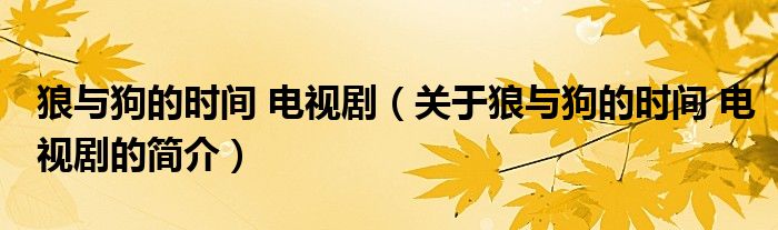 狼與狗的時間 電視?。P(guān)于狼與狗的時間 電視劇的簡介）