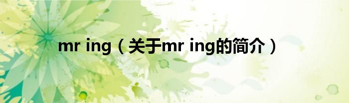 mr ing（關(guān)于mr ing的簡(jiǎn)介）