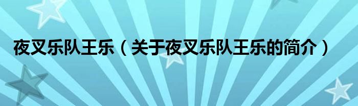 夜叉樂隊(duì)王樂（關(guān)于夜叉樂隊(duì)王樂的簡(jiǎn)介）