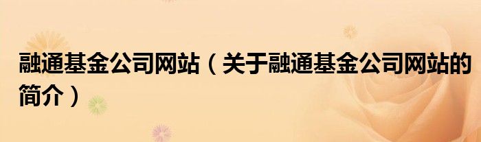 融通基金公司網(wǎng)站（關(guān)于融通基金公司網(wǎng)站的簡介）