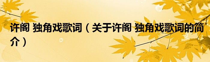 許閣 獨角戲歌詞（關(guān)于許閣 獨角戲歌詞的簡介）