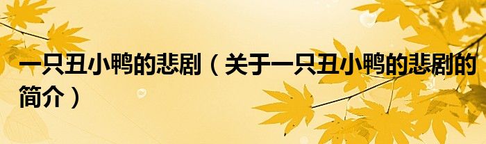 一只丑小鴨的悲?。P(guān)于一只丑小鴨的悲劇的簡(jiǎn)介）