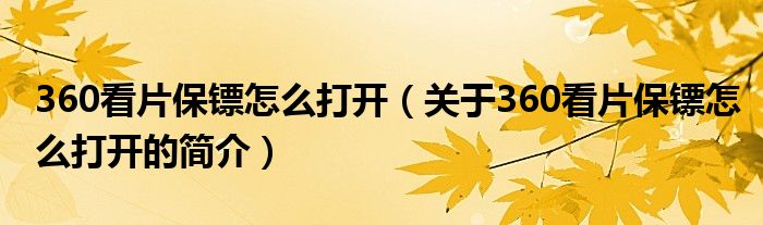 360看片保鏢怎么打開（關(guān)于360看片保鏢怎么打開的簡(jiǎn)介）