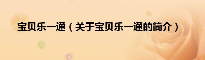 寶貝樂(lè)一通（關(guān)于寶貝樂(lè)一通的簡(jiǎn)介）