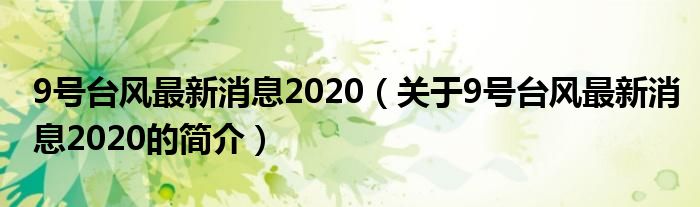 9號臺風最新消息2020（關(guān)于9號臺風最新消息2020的簡介）