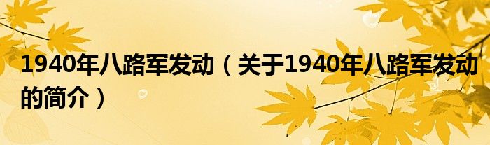 1940年八路軍發(fā)動（關于1940年八路軍發(fā)動的簡介）