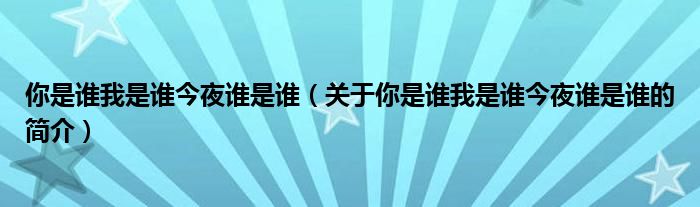 你是誰我是誰今夜誰是誰（關(guān)于你是誰我是誰今夜誰是誰的簡(jiǎn)介）