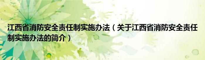 江西省消防安全責任制實施辦法（關(guān)于江西省消防安全責任制實施辦法的簡介）