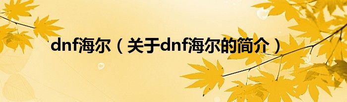 dnf海爾（關(guān)于dnf海爾的簡(jiǎn)介）