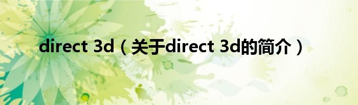 direct 3d（關(guān)于direct 3d的簡介）