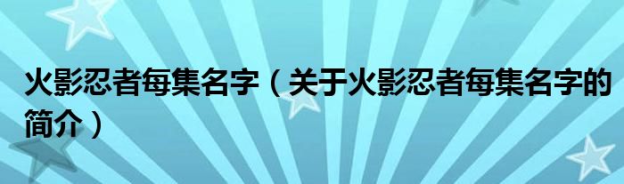 火影忍者每集名字（關于火影忍者每集名字的簡介）