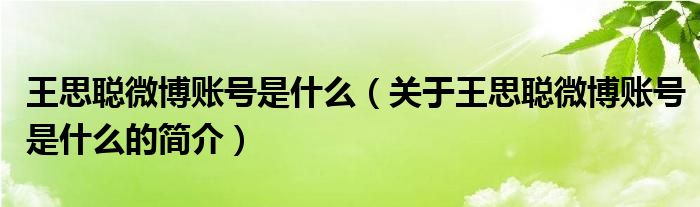 王思聰微博賬號(hào)是什么（關(guān)于王思聰微博賬號(hào)是什么的簡(jiǎn)介）