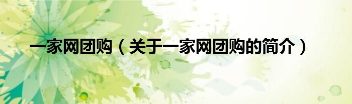 一家網(wǎng)團(tuán)購（關(guān)于一家網(wǎng)團(tuán)購的簡介）