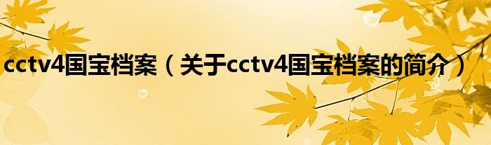 cctv4國(guó)寶檔案（關(guān)于cctv4國(guó)寶檔案的簡(jiǎn)介）